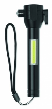 Logo trade promotional products image of: 3-in-1 aluminum flashlight with an emergency hammer and seatbelt cutter, customizable with printing
