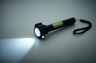 Logotrade promotional product picture of: 3-in-1 aluminum flashlight with an emergency hammer and seatbelt cutter, customizable with printing