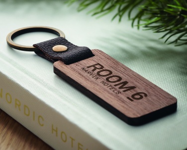 Logo trade promotional merchandise picture of: Key ring in walnut and PU Kokkola