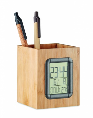 Logotrade promotional products photo of: Bamboo pen holder and LCD clock