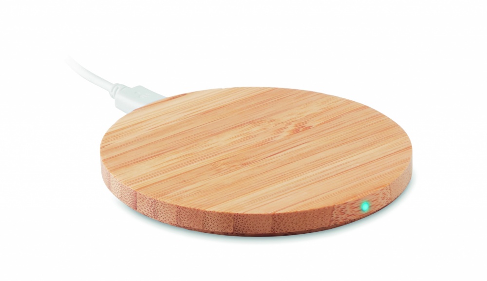 Logo trade promotional giveaways picture of: Wireless charger bamboo 10W RUNDO +