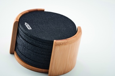 Logotrade promotional product image of: RPET coasters in bamboo holder