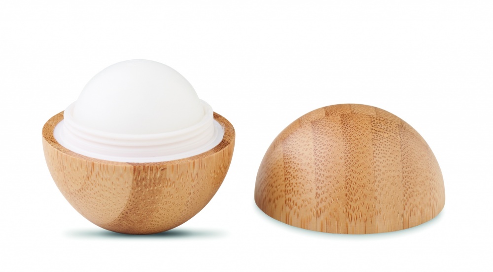 Logo trade promotional merchandise image of: Lip balm in round bamboo case