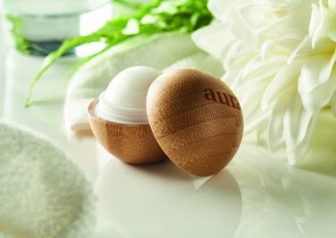 Logo trade business gift photo of: Lip balm in round bamboo case