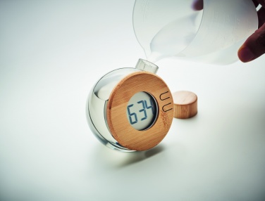 Logo trade corporate gifts image of: Water powered bamboo LCD clock