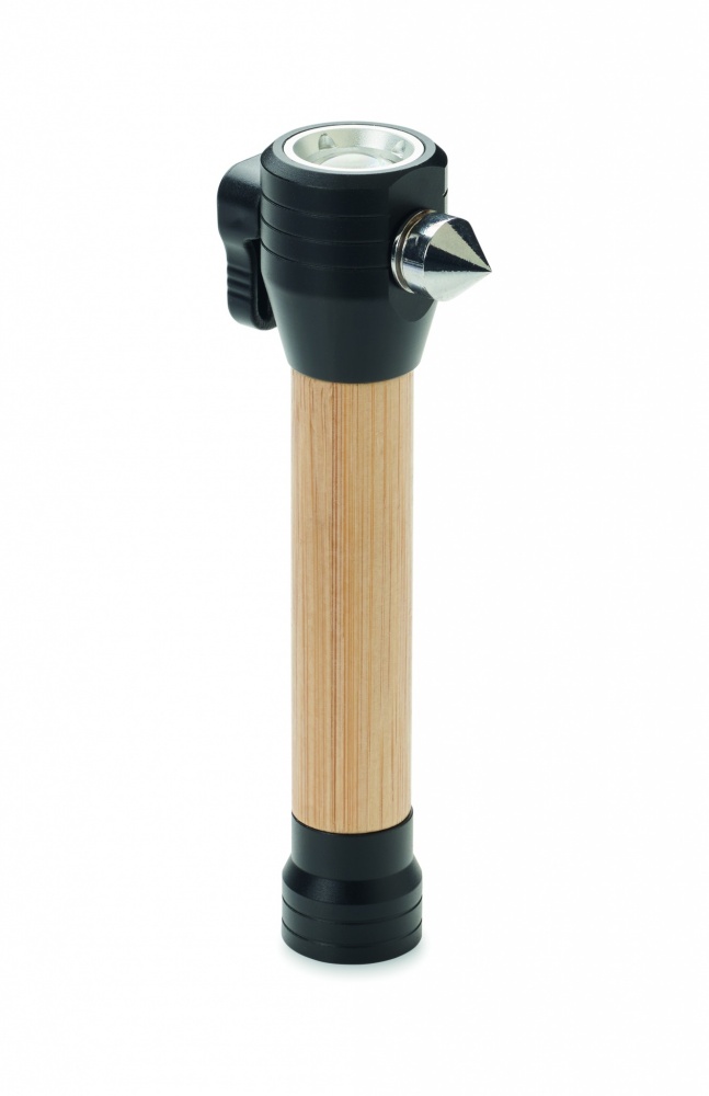 Logo trade business gift photo of: 3-in-1 bamboo flashlight with an emergency hammer and seatbelt cutter