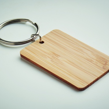 Logo trade promotional merchandise photo of: Rectangular bamboo key ring Riihimäki