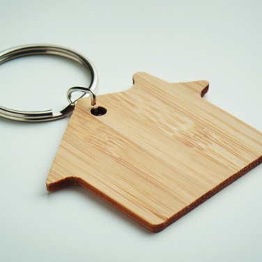 Logo trade promotional merchandise picture of: House shaped bamboo key ring Järvenpää