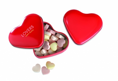 Logo trade promotional giveaways image of: Heart tin box with candies