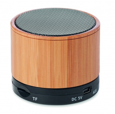 Logotrade promotional merchandise photo of: Round Bamboo wireless speaker