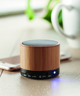 Logo trade promotional gifts image of: Round Bamboo wireless speaker