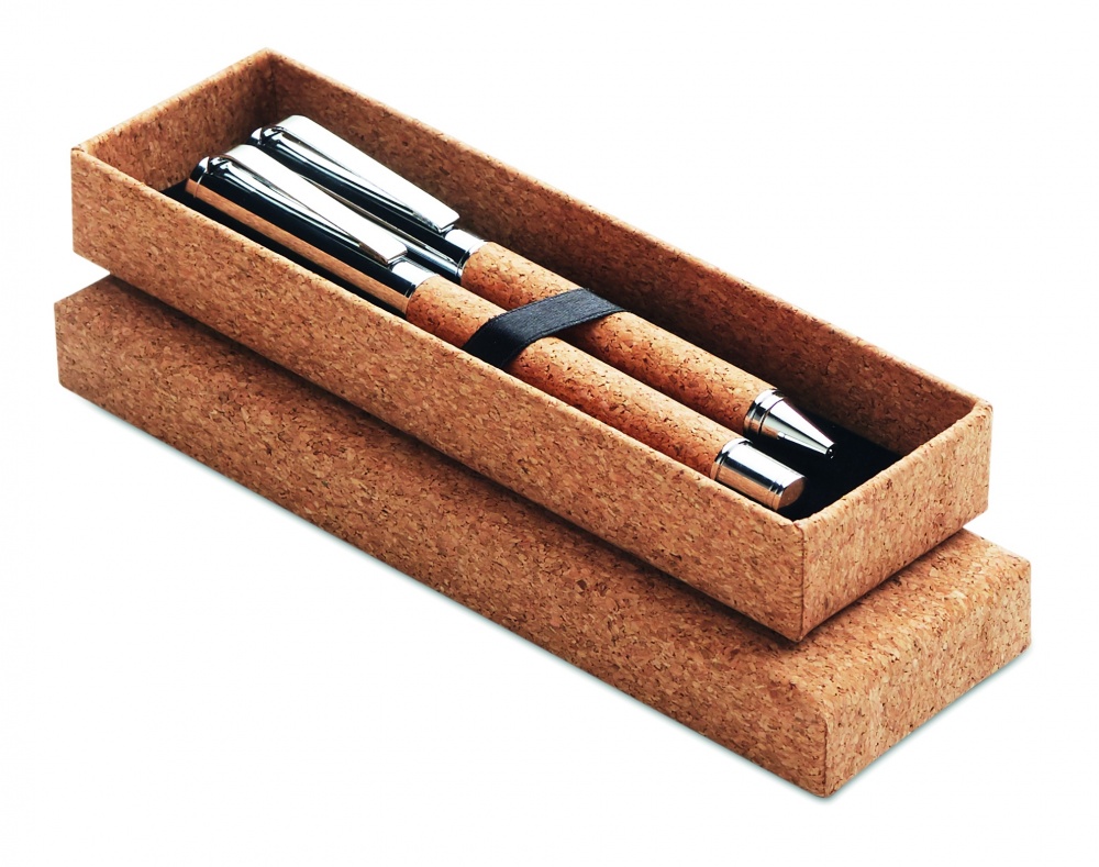 Logo trade promotional giveaway photo of: Metal Ball pen set in cork box