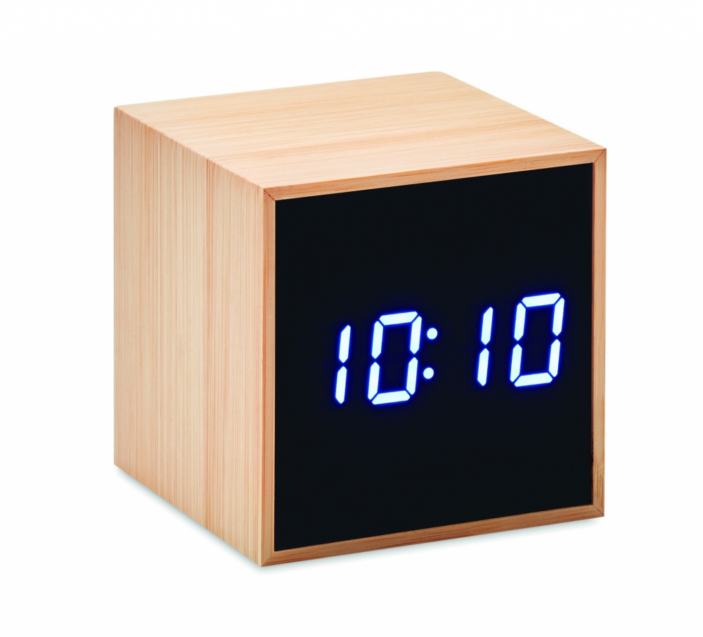 Logo trade promotional gift photo of: LED alarm clock bamboo casing Dortmund