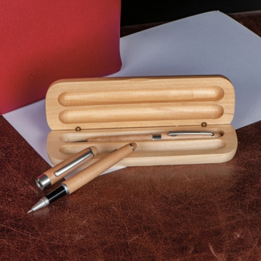 Logo trade promotional items image of: Wooden writing set ballpen and roller INDIANAPOLIS