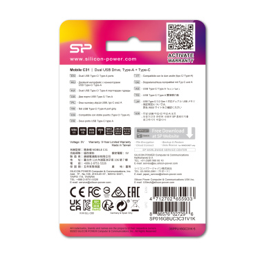 Logo trade advertising products picture of: Pendrive USB/type - C Silicon Power Mobile C31 3.0 OTG