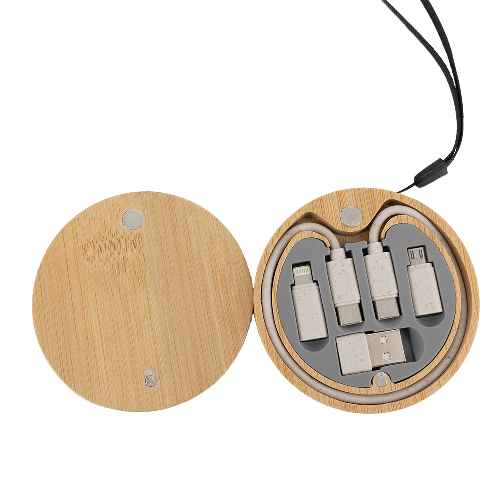 Logo trade business gift photo of: 4in1 cable in wooden case, LH-ZM01