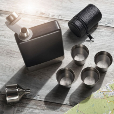 Logotrade promotional gift image of: Hip flask set TAHAT Schwarzwolf