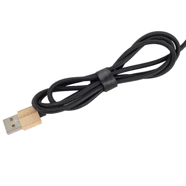 Logo trade corporate gifts image of: 3-in-1 cable with elighted logo in a wooden casing, LH-ZMU06