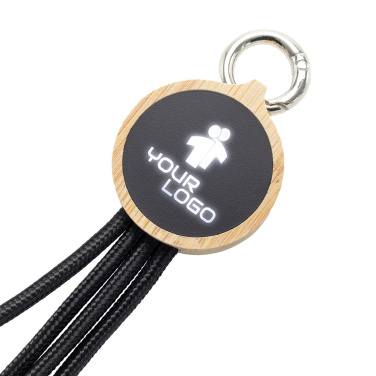 Logo trade business gift photo of: 4-in-1 cable with elighted logo in a wooden casing, LH-ZMU05
