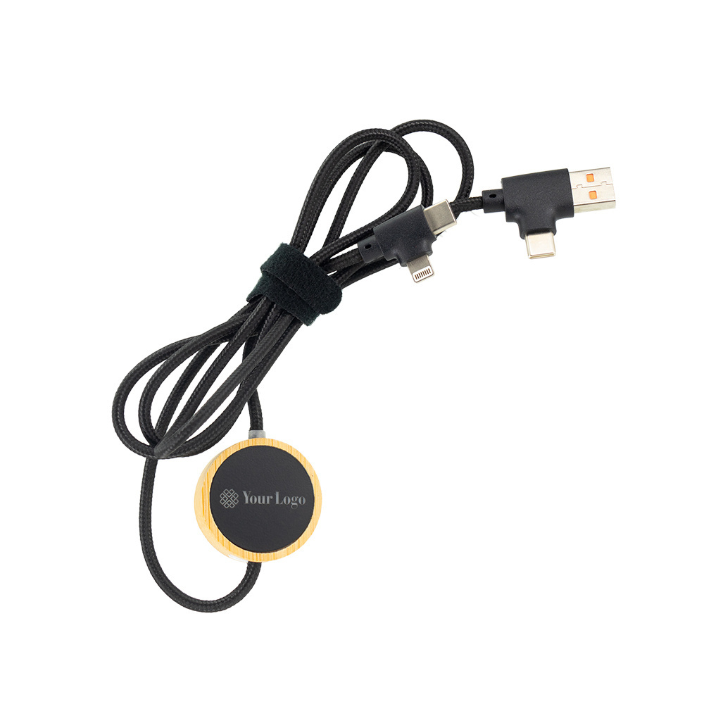 Logotrade promotional merchandise photo of: 4in1 long wooden cable with elighted logo for engraving