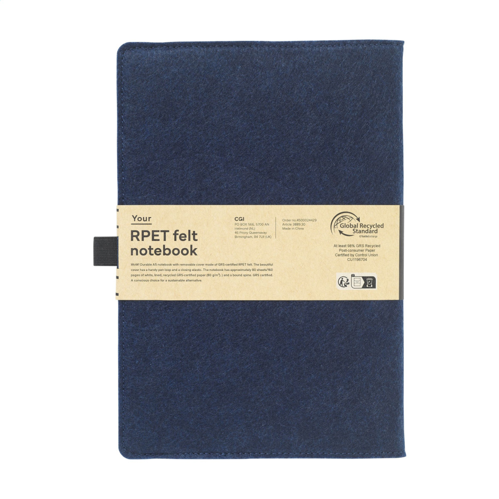 Logo trade corporate gifts image of: Felty GRS RPET Paper Notebook A5