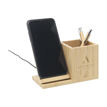 Logotrade promotional merchandise picture of: Bamboo Boss 15W charger/pen holder