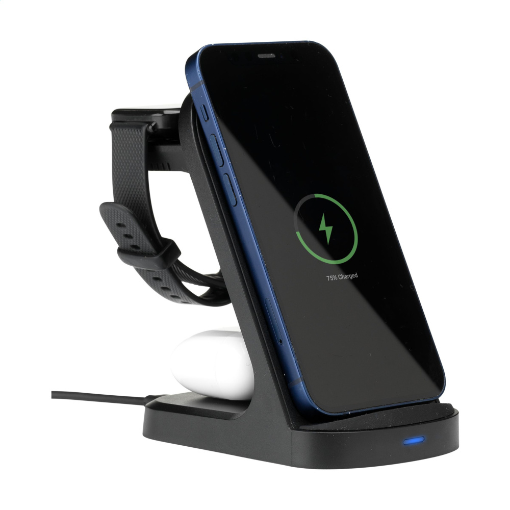 Logotrade corporate gifts photo of: Triple-Up RCS Recycled ABS Wireless Charger Stand