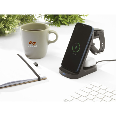 Logotrade promotional product picture of: Triple-Up RCS Recycled ABS Wireless Charger Stand