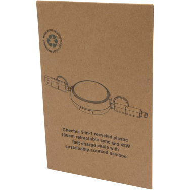 Logo trade promotional merchandise image of: Chechia 5-in-1 recycled plastic 100 cm retractable data sync and 45W fast charge cable