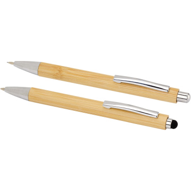 Logotrade promotional merchandise image of: Oblys bamboo ballpoint pen and mechanical pencil set (black ink)