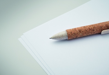 Logo trade promotional items image of: Cork 4-colour ink ball pen