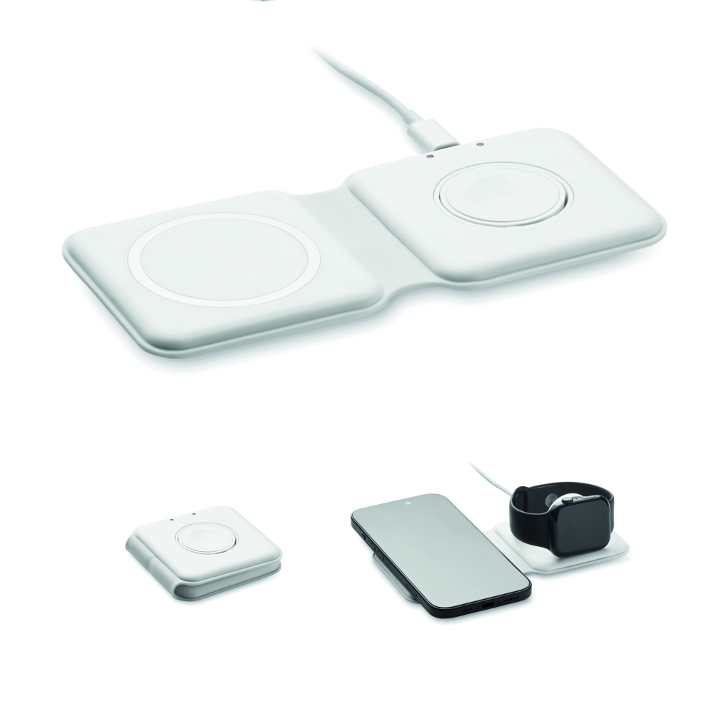 Logo trade promotional gifts image of: 2 in 1 foldable charger 15W