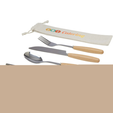 Logo trade promotional items picture of: Root 5-piece stainless steel and beech wood cutlery set