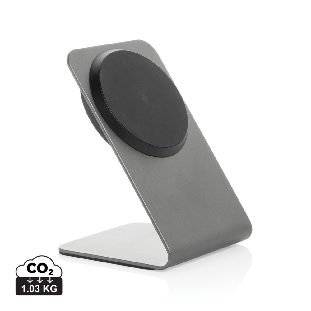 Logotrade promotional product image of: Terra aluminium 15W magnetic wireless charging phone stand