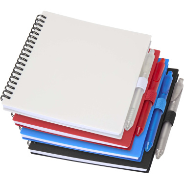 Logo trade promotional item photo of: Niove recycled plastic soft cover notebook and ballpoint pen set (blue ink)