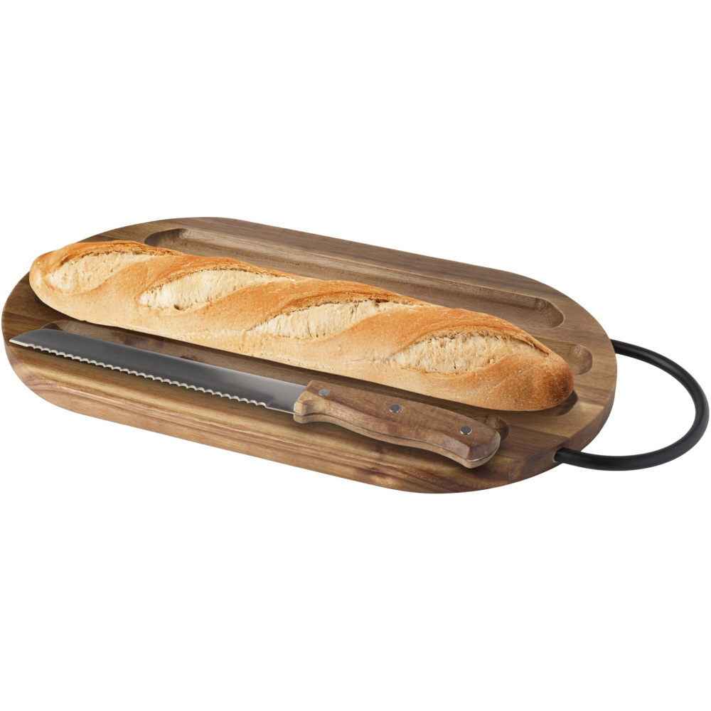 Logotrade corporate gift picture of: Prestige acacia wood chopping board with bread knife