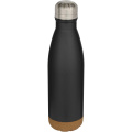 Cove 500 ml double wall vacuum insulated stainless steel water bottle with cork details, Solid black