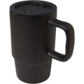 Carter 450 ml ceramic mug with plastic lid, Solid black