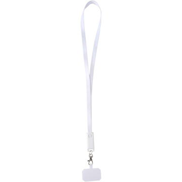 Logotrade corporate gift image of: Franz recycled plastic smartphone lanyard with built-in data sync and 65W fast charge 5-in-1 cable