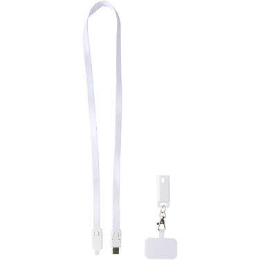 Logotrade promotional product image of: Franz recycled plastic smartphone lanyard with built-in data sync and 65W fast charge 5-in-1 cable