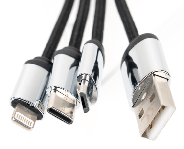 Logo trade business gifts image of: 4-in-1 cable with elighted logo in a wooden casing