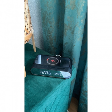 Logo trade promotional giveaways image of: Alarm Clock and Wireless Charger ADELAIDE
