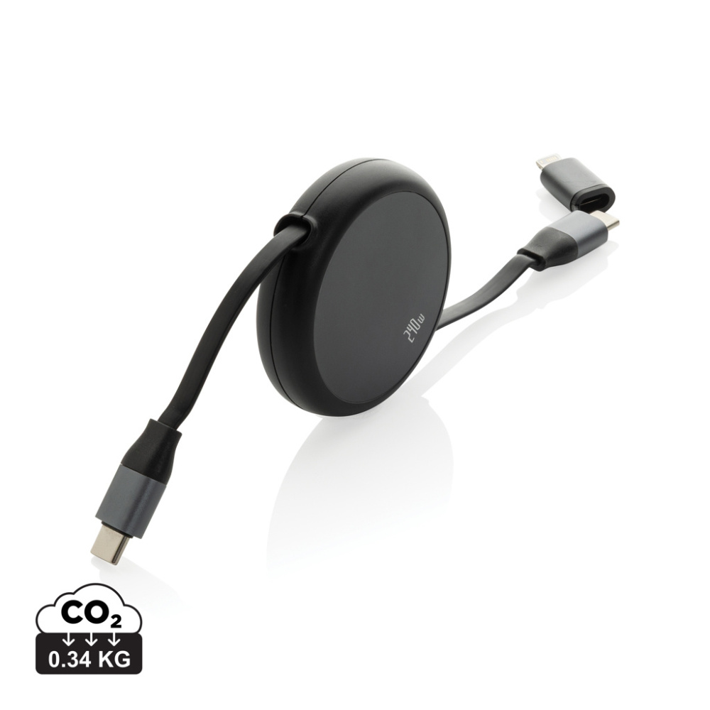 Logotrade promotional product picture of: Terra RCS recycled aluminium retractable 240W 2-in-1 cable