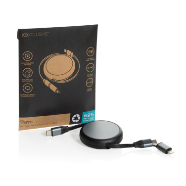 Logo trade business gift photo of: Terra RCS recycled aluminium retractable 240W 2-in-1 cable