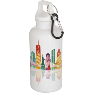 Logotrade corporate gift image of: Oregon 400 ml solid colour RCS recycled plastic water bottle with carabiner