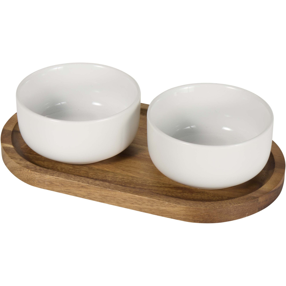 Logotrade business gifts photo of: Noa wooden tray and ceramic serving bowls set