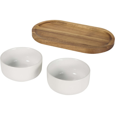 Logotrade promotional giveaway image of: Noa wooden tray and ceramic serving bowls set