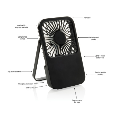 Logo trade promotional merchandise picture of: Aervina RCS recycled plastic re-chargeable desk fan