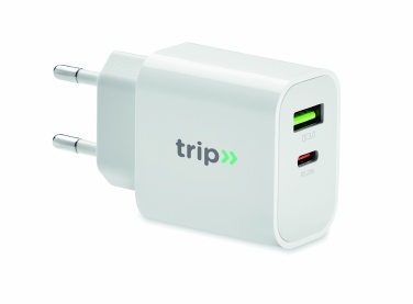 Logotrade reklaamkingid pilt: 18W 2 pordiga USB laadija EU pistik