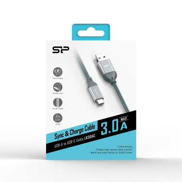 Logo trade mainoslahja ja liikelahja tuotekuva: Nailoninen tiedonsiirtokaapeli LK30 Type - C Quick Charge 3.0